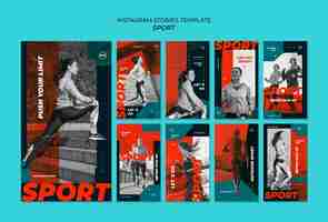 PSD gratuit histoires instagram de concept de sport design plat