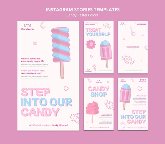 PSD gratuit histoires instagram de couleurs pastel de bonbons