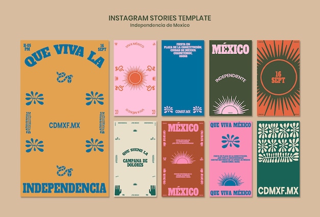 PSD gratuit histoires instagram du jour de l'indépendance du mexique design plat