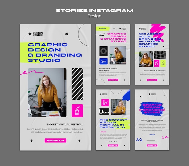 PSD gratuit histoires instagram du studio de design design plat