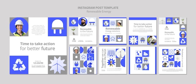 PSD gratuit histoires instagram d'énergie renouvelable au design plat