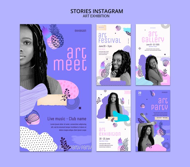 Histoires instagram d'exposition d'art dessinées à la main