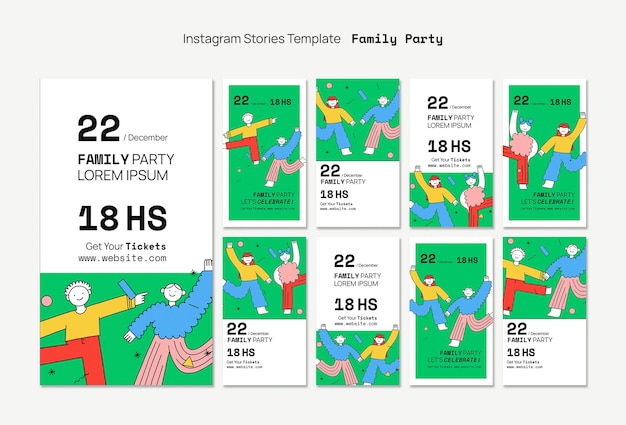 PSD gratuit histoires instagram de fête de famille dessinées à la main