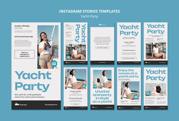 PSD gratuit histoires instagram de fête de yacht design plat