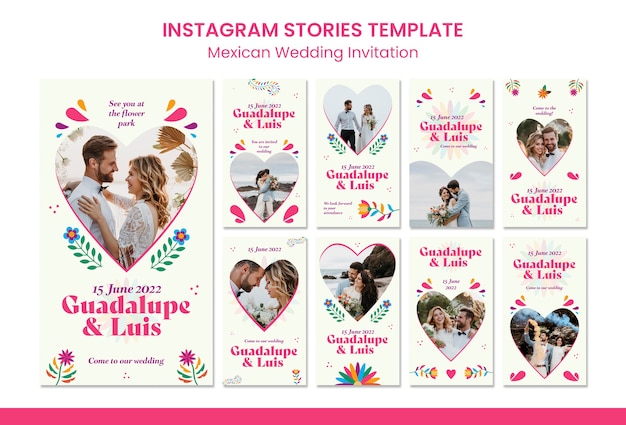 PSD gratuit histoires instagram d'invitations de mariage mexicaines