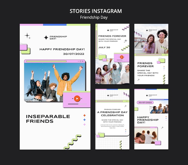 PSD gratuit histoires instagram de la journée de l'amitié rétro