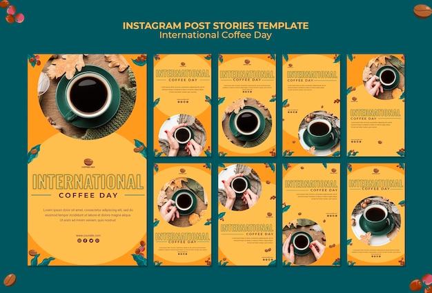 PSD gratuit histoires instagram de la journée internationale du café