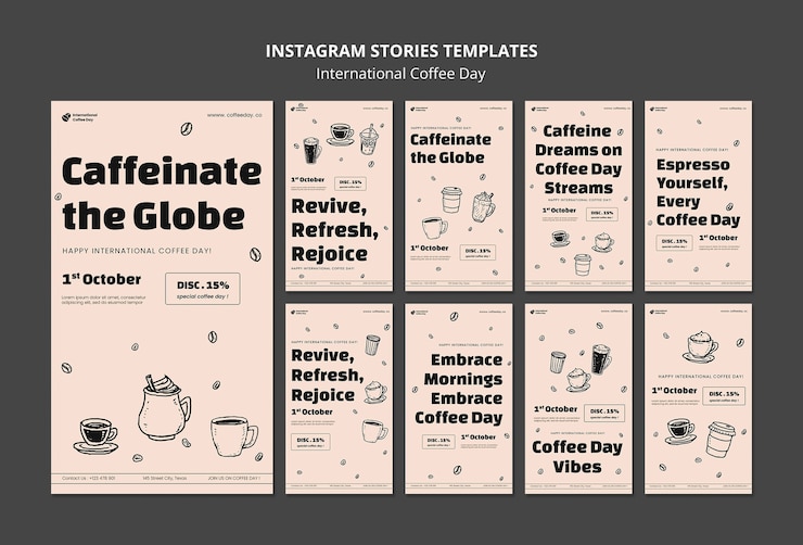 PSD gratuit les histoires d'instagram de la journée internationale du café