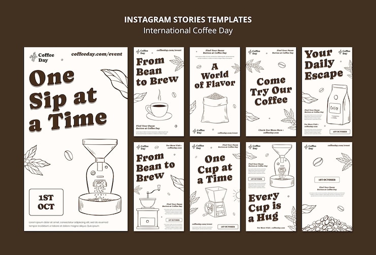 PSD gratuit les histoires d'instagram de la journée internationale du café