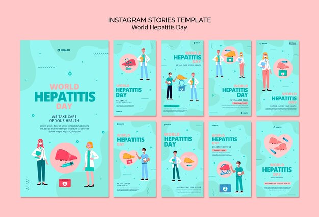 Histoires instagram de la journée mondiale de l'hépatite au design plat