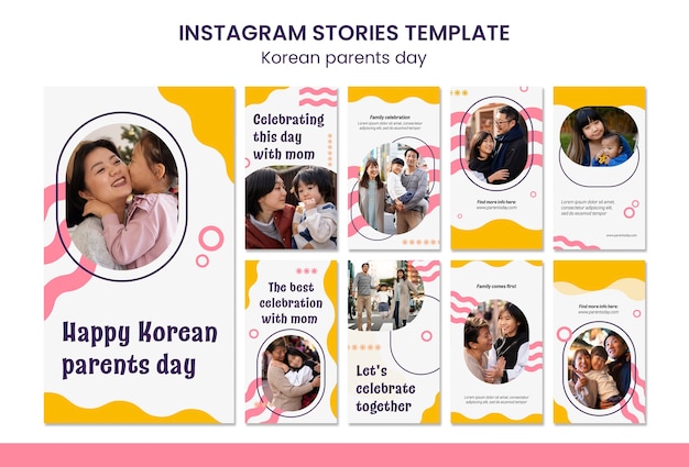PSD gratuit histoires instagram de la journée des parents coréens au design plat
