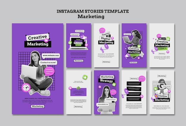 PSD gratuit des histoires d'instagram de marketing de design plat