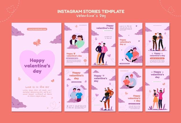 PSD gratuit histoires instagram de la saint-valentin illustrées