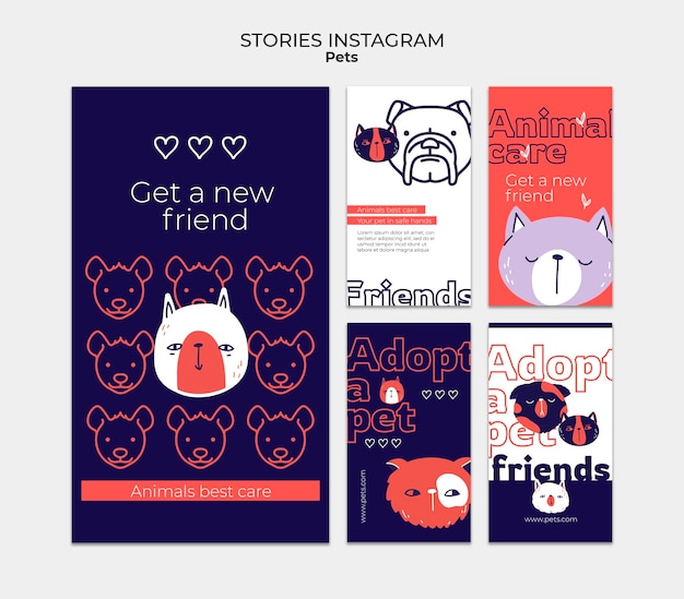 PSD gratuit histoires instagram de soins pour animaux de compagnie dessinés à la main