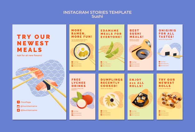 PSD gratuit histoires instagram de sushi