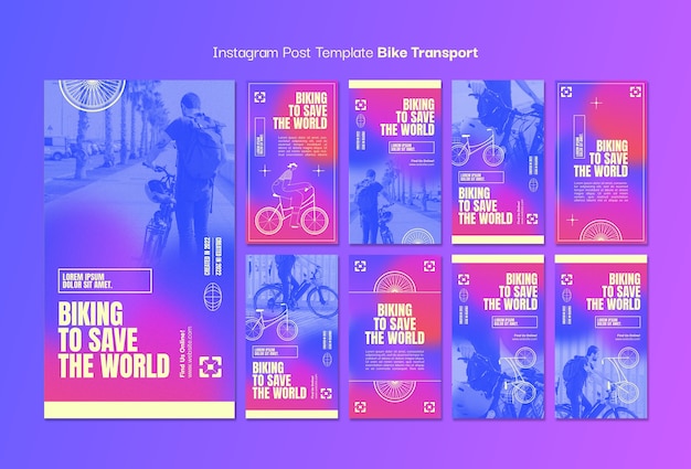 PSD gratuit histoires instagram de transport de vélo dégradé