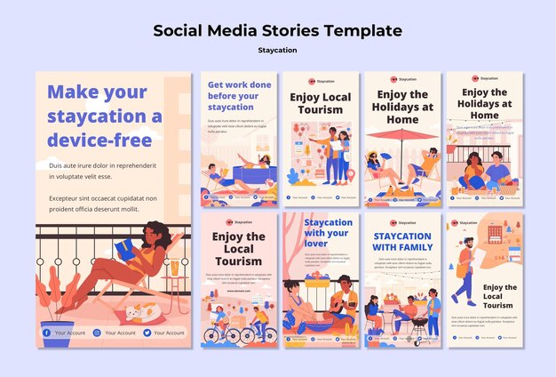 PSD gratuit histoires de médias sociaux concept staycation