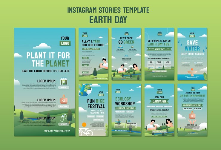 PSD gratuit des histoires réalistes de célébration de la journée de la terre sur instagram