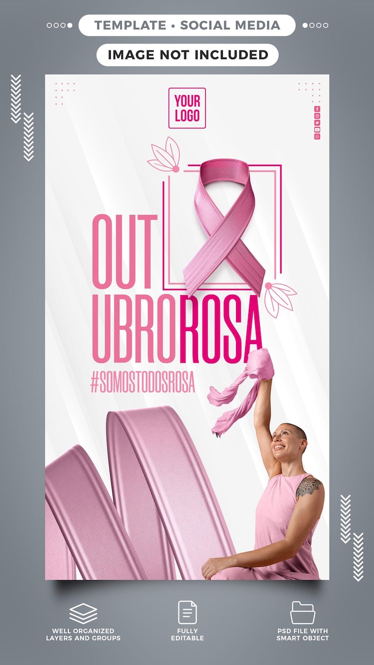 PSD gratuit histoires sur les réseaux sociaux campagne rose d'octobre contre le cancer