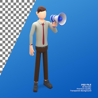 Homme d'affaires de bureau de rendu 3d avec illustration de mégaphone