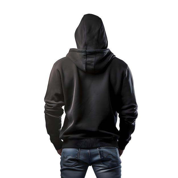 PSD gratuit homme à capuche en sweat-shirt noir et jeans isolé sur fond blanc