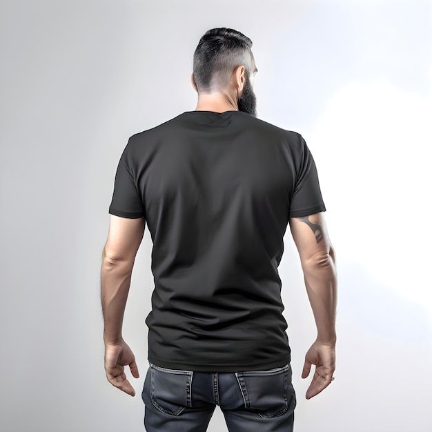 Homme En T-shirt Noir Isolé Sur Fond Blanc Mock Up