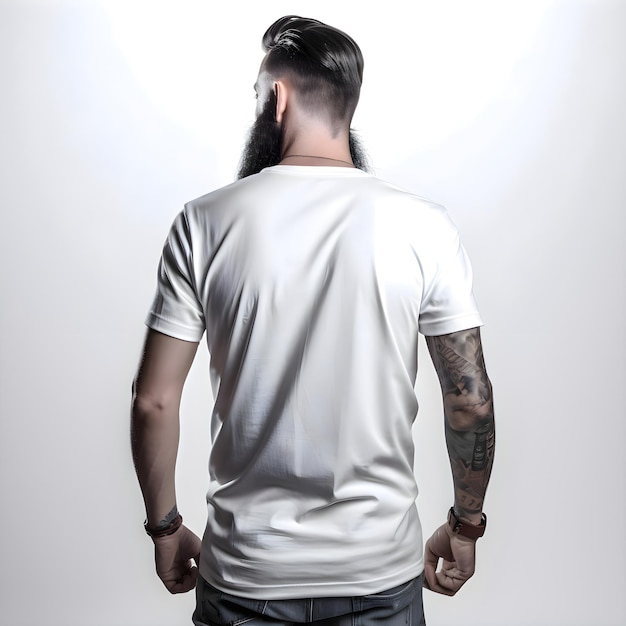 PSD gratuit homme tatoué en chemise blanche sur fond gris