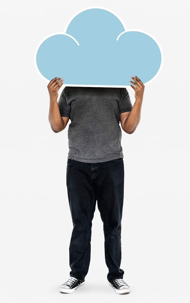 PSD gratuit homme tenant un symbole de nuage bleu