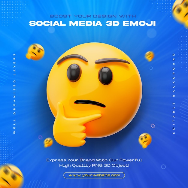 PSD gratuit icon emoji de visage pensant illustration de rendu 3d isolée