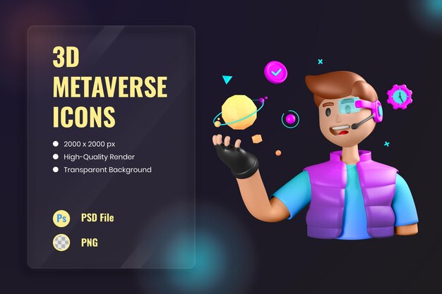 Icône 3D Illustration Future Technologie Cyberespace Lunettes VR Réalité Virtuelle