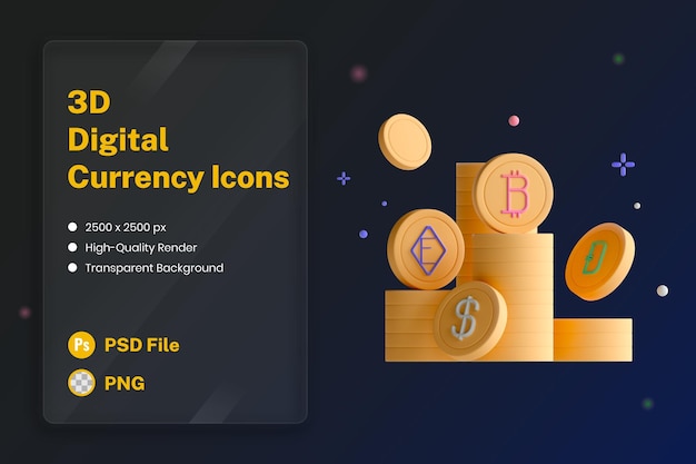 PSD gratuit icône 3d illustration pièce stable numérique cryptocurrency