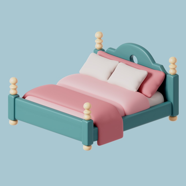 PSD gratuit icône 3d de meubles avec lit et oreillers
