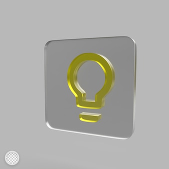 Icône d'ampoule avec illustration de rendu 3d effet verre