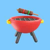 PSD gratuit icône d'anniversaire 3d avec barbecue