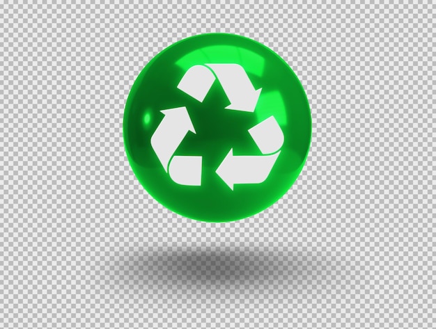 PSD gratuit icône de balle verte 3d avec logo pour le recyclage sur fond transparent