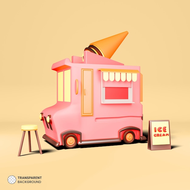 Icône de chariot de rue de crème glacée Rendu 3d isolé Illustration