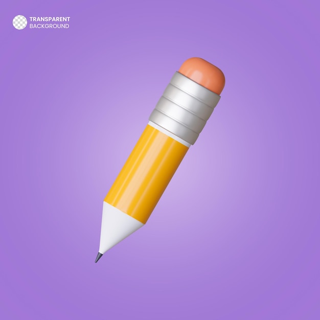 Icône de crayon de rendu 3D isolée