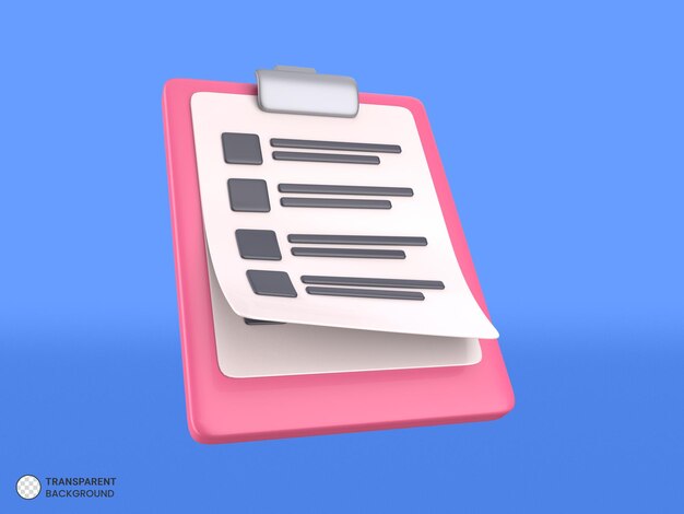 icône de document de liste de contrôle 3d illustration de rendu 3d