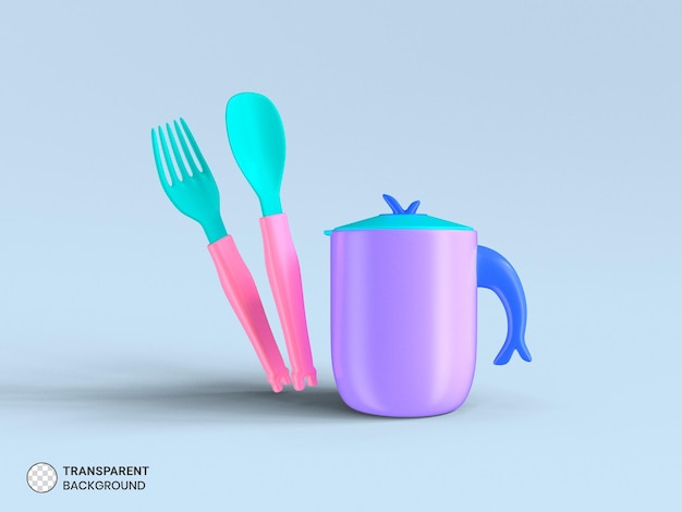 Icône De Fourchette Et Cuillère De Couverts De Cuisine Illustration De Rendu 3d Isolée