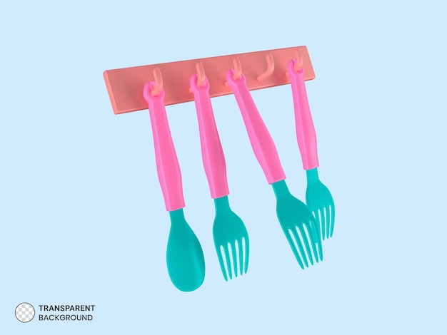 Icône De Fourchette Et Cuillère De Couverts De Cuisine Illustration De Rendu 3d Isolée