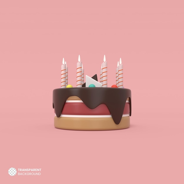 Icône de gâteau et de bougie Illustration de rendu 3d isolé