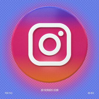 Icône instagram de médias sociaux 3d concept 3d de médias sociaux brillant coloré