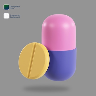Icône de médecine de rendu 3d couleur modifiable