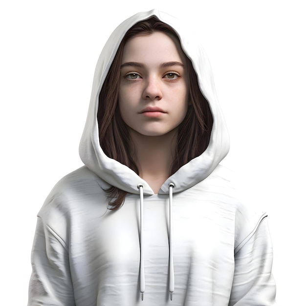 PSD gratuit illustration 3d d'une adolescente avec une capuche blanche
