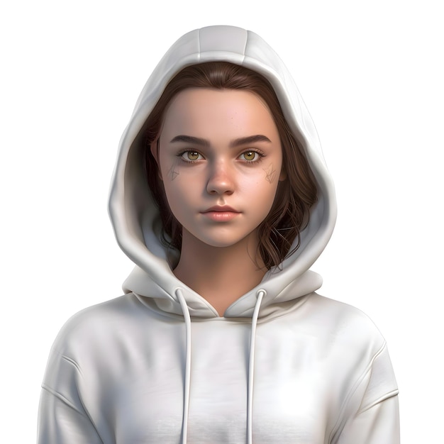 PSD gratuit illustration 3d d'une adolescente avec une capuche blanche