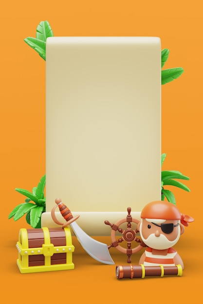 Illustration 3d Avec Une Bannière De Vente De Pirates En Blanc