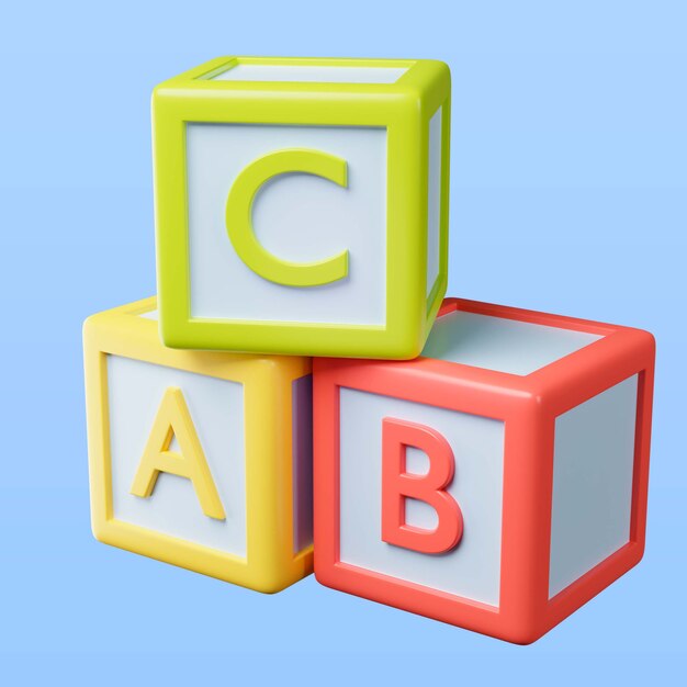 Illustration 3d de cubes de jouets pour enfants avec des lettres