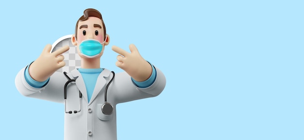 Illustration 3D du médecin avec masque