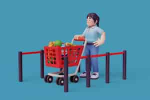 PSD gratuit illustration 3d du personnage féminin à l'épicerie