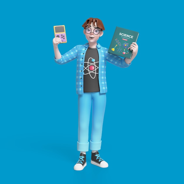 PSD gratuit illustration 3d d'un garçon nerd posant